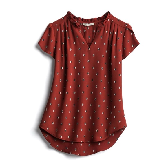 41 Hawthorn Red Maroon Short Sleeve Tiffiny Tulip Sleeve Blouse Womens XXL - Picture 1 of 8